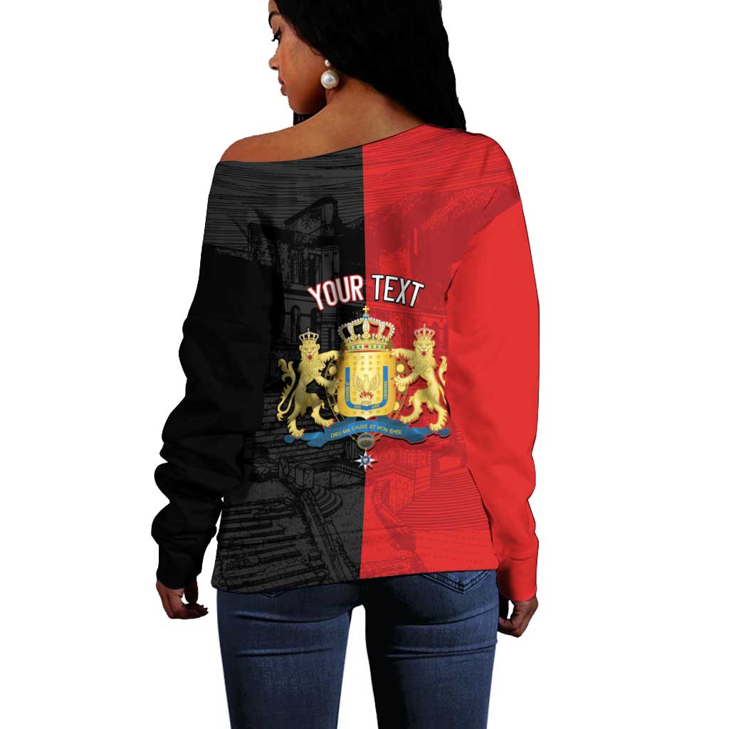 Personalized Kingdom of Haiti Off Shoulder Sweater Sans-Souci Palace Flag Style - Wonder Print Shop