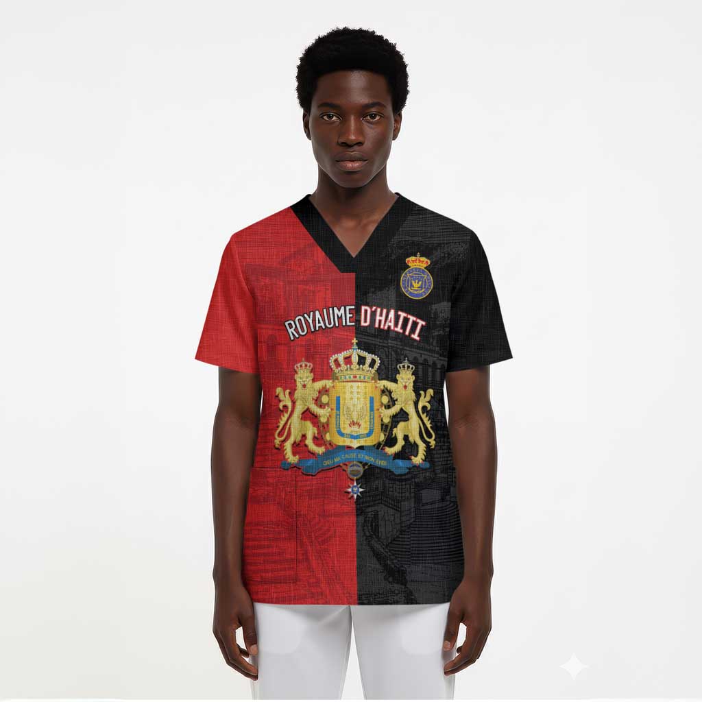 Personalized Kingdom of Haiti Scrub Top Sans-Souci Palace Flag Style - Wonder Print Shop