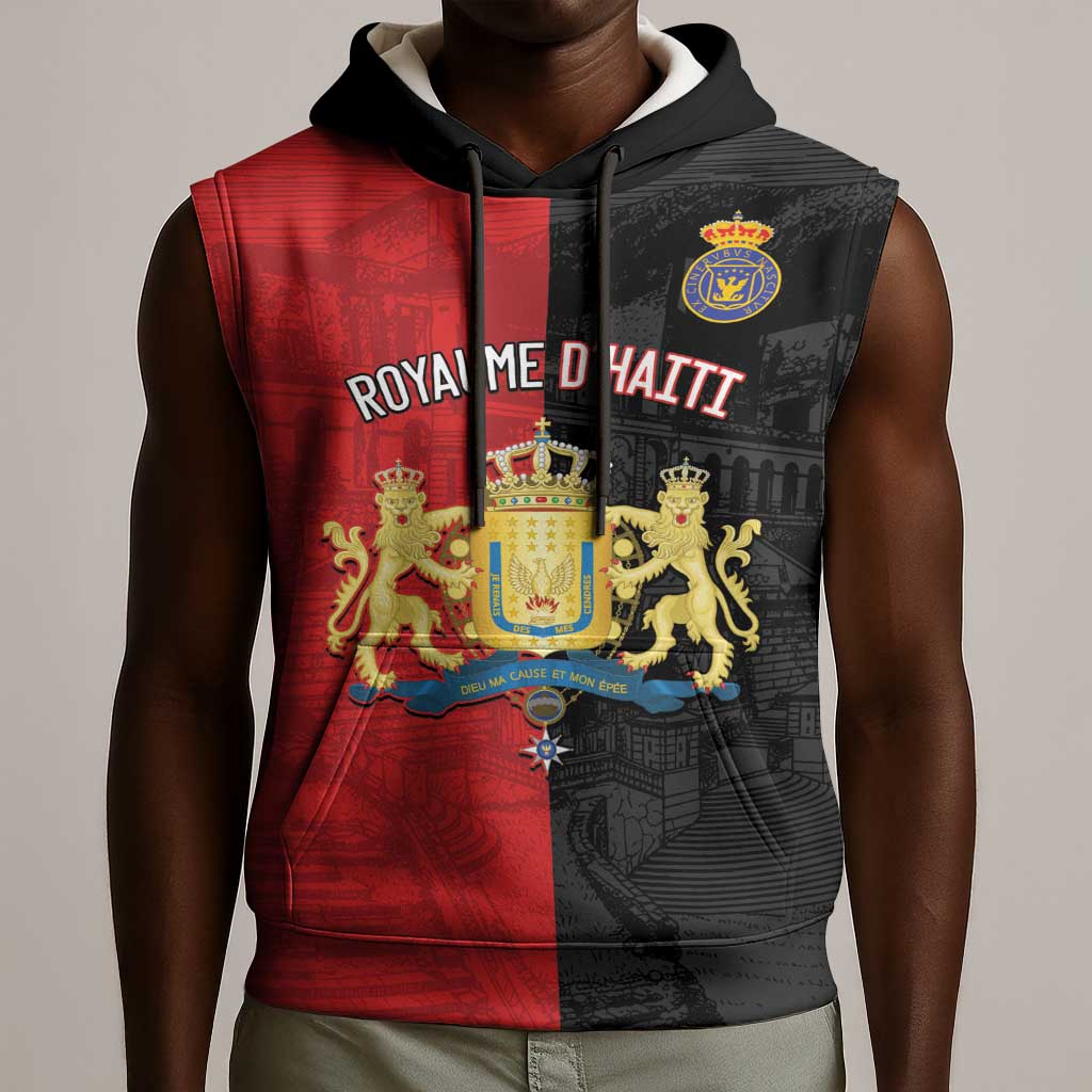 Personalized Kingdom of Haiti Sleeveless Hoodie Sans-Souci Palace Flag Style - Wonder Print Shop