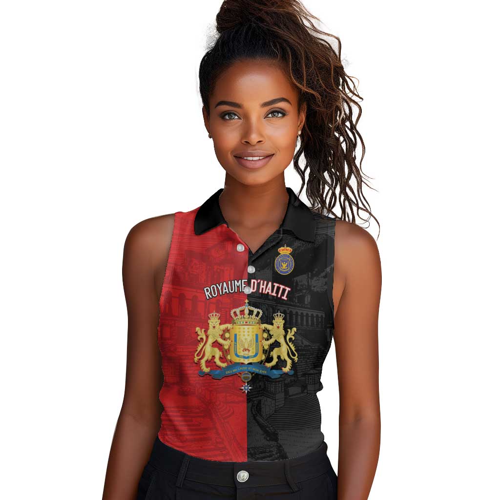 Personalized Kingdom of Haiti Women Sleeveless Polo Shirt Sans-Souci Palace Flag Style - Wonder Print Shop