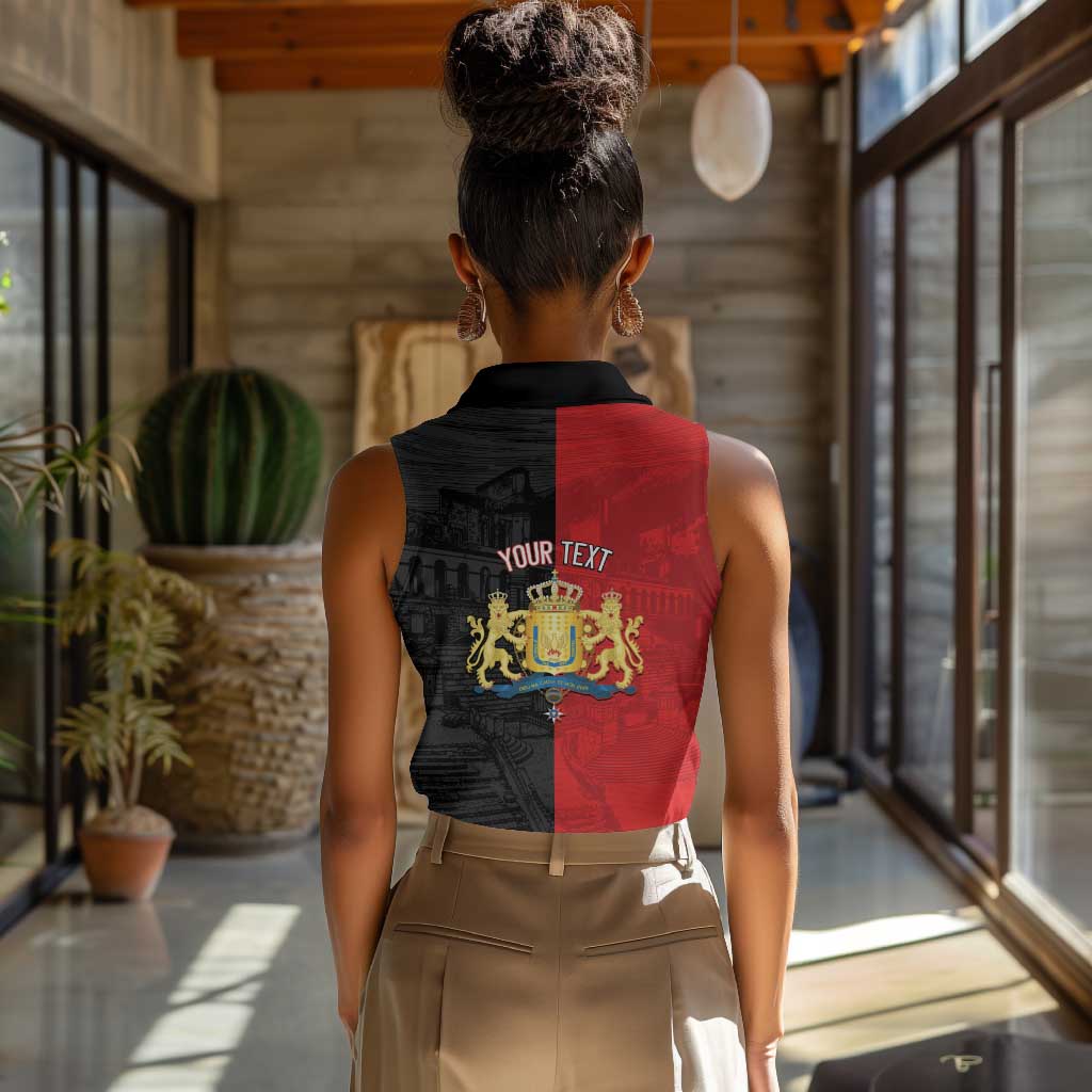 Personalized Kingdom of Haiti Women Sleeveless Polo Shirt Sans-Souci Palace Flag Style - Wonder Print Shop