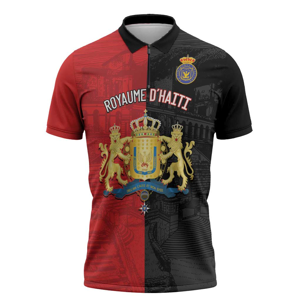 Personalized Kingdom of Haiti Zipper Polo Shirt Sans-Souci Palace Flag Style - Wonder Print Shop