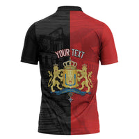 Personalized Kingdom of Haiti Zipper Polo Shirt Sans-Souci Palace Flag Style - Wonder Print Shop
