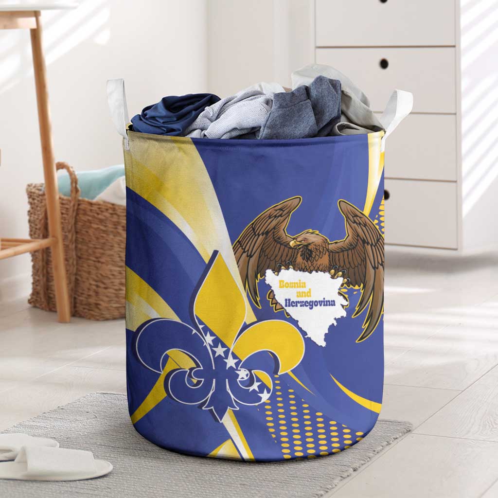 Bosnia and Herzegovina Independence Day Laundry Basket Zlatni Ljiljan Map With Eagle Proud