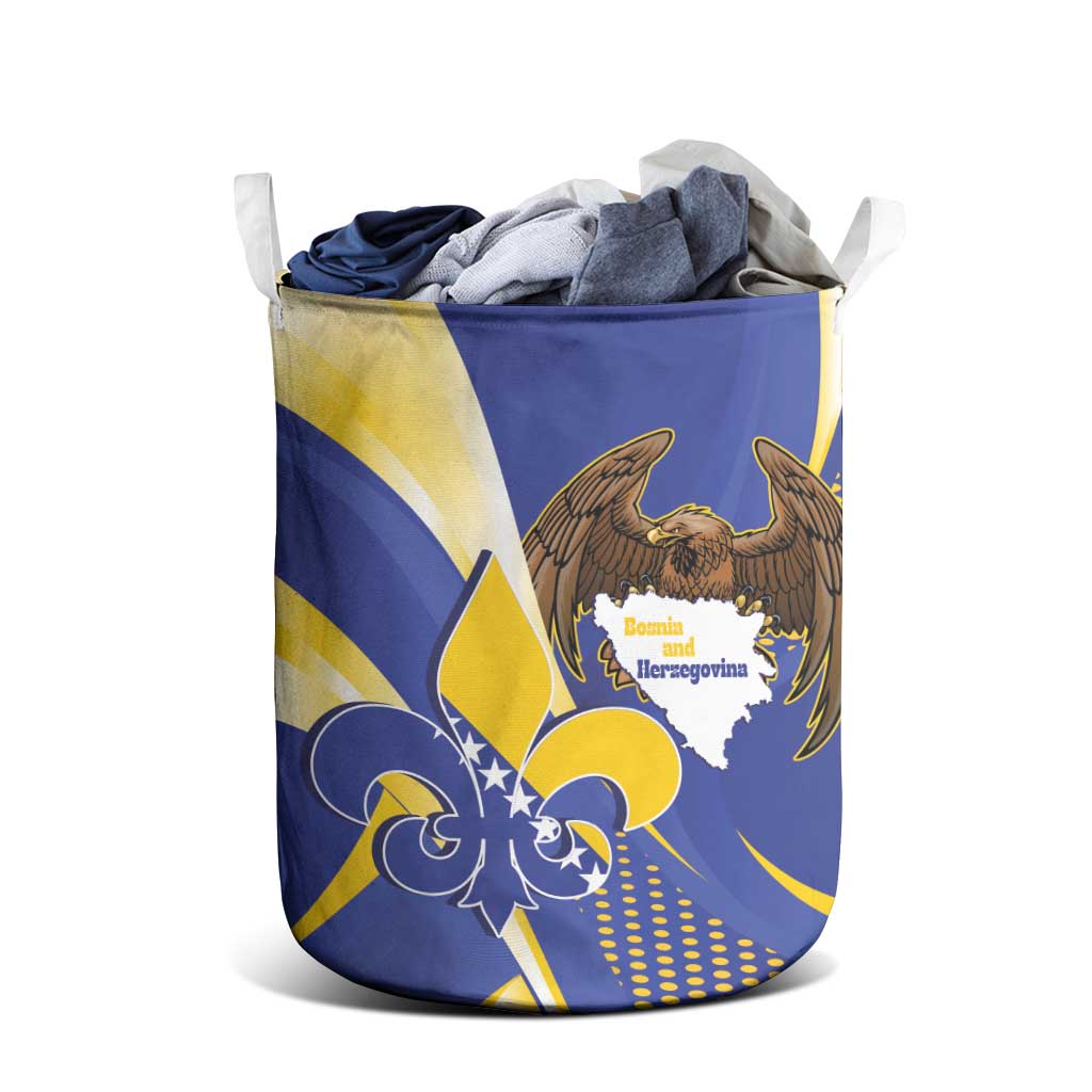 Bosnia and Herzegovina Independence Day Laundry Basket Zlatni Ljiljan Map With Eagle Proud