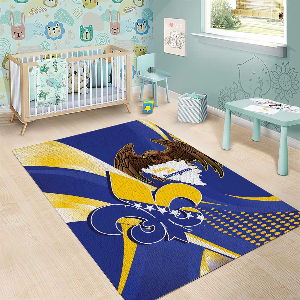 Bosnia and Herzegovina Independence Day Area Rug Zlatni Ljiljan Map With Eagle Proud