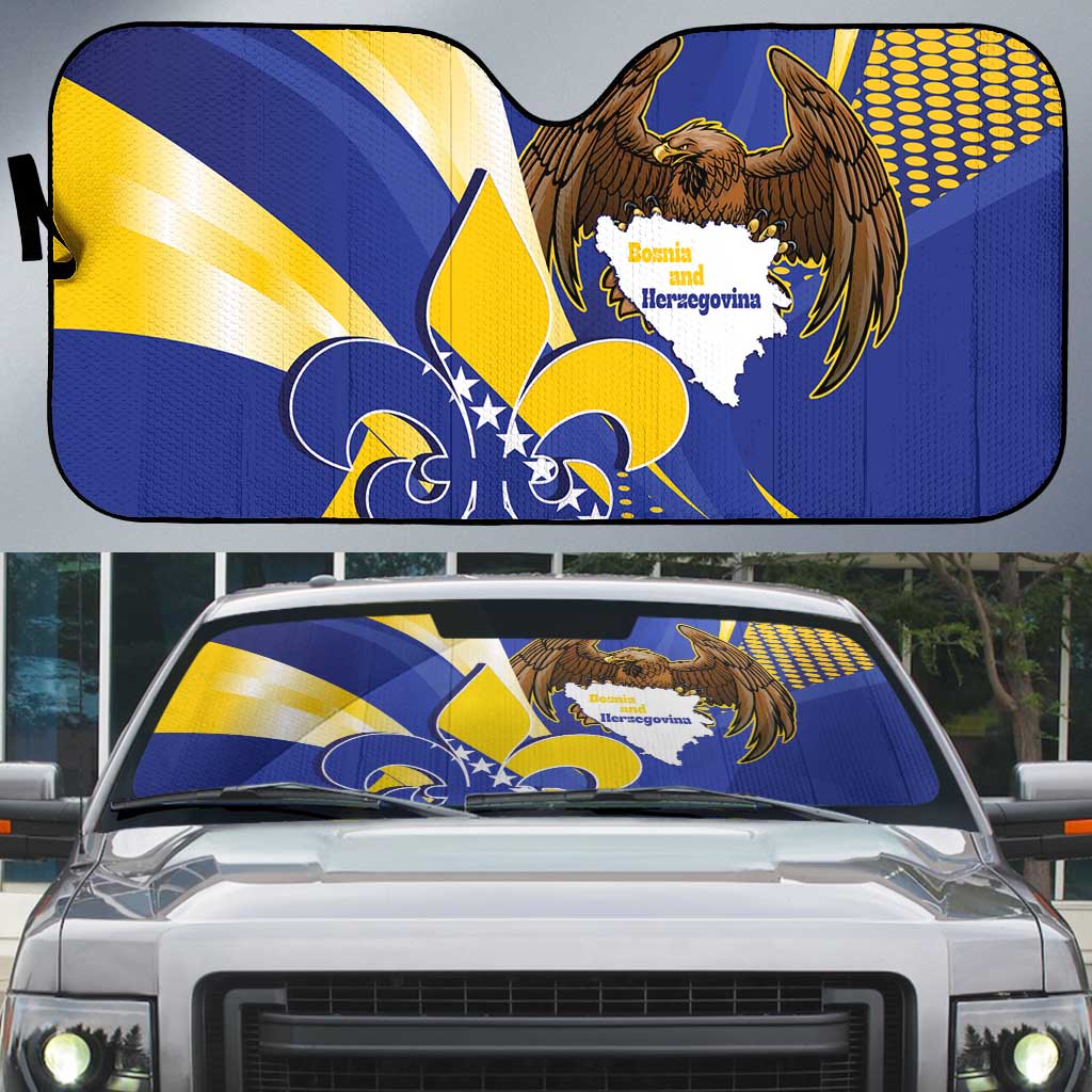 Bosnia and Herzegovina Independence Day Auto Sun Shade Zlatni Ljiljan Map With Eagle Proud