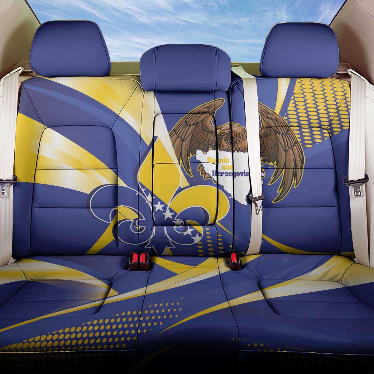Bosnia and Herzegovina Independence Day Back Car Seat Cover Zlatni Ljiljan Map With Eagle Proud