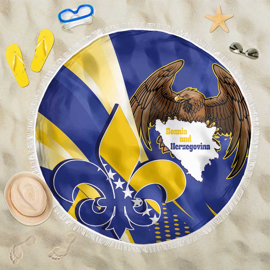 Bosnia and Herzegovina Independence Day Beach Blanket Zlatni Ljiljan Map With Eagle Proud