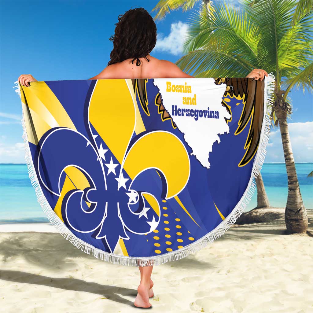 Bosnia and Herzegovina Independence Day Beach Blanket Zlatni Ljiljan Map With Eagle Proud