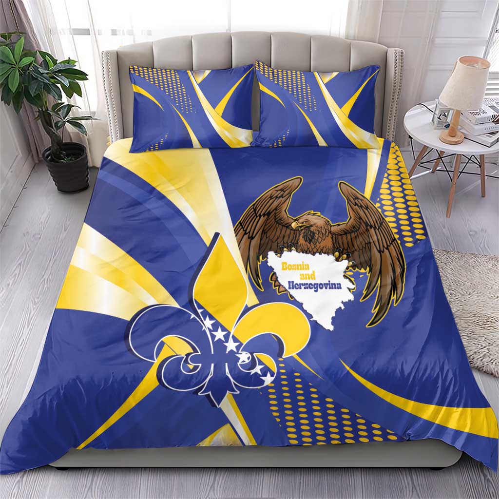 Bosnia and Herzegovina Independence Day Bedding Set Zlatni Ljiljan Map With Eagle Proud