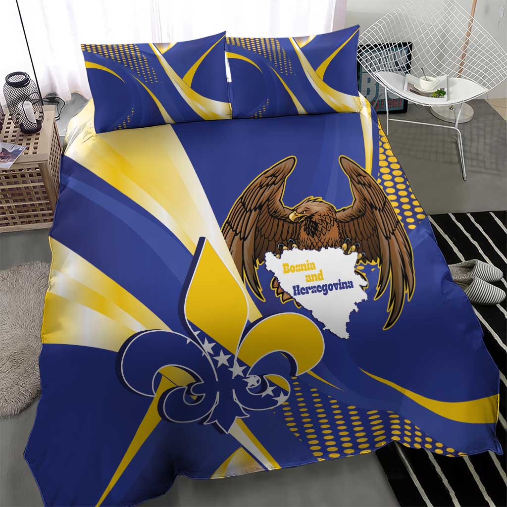 Bosnia and Herzegovina Independence Day Bedding Set Zlatni Ljiljan Map With Eagle Proud