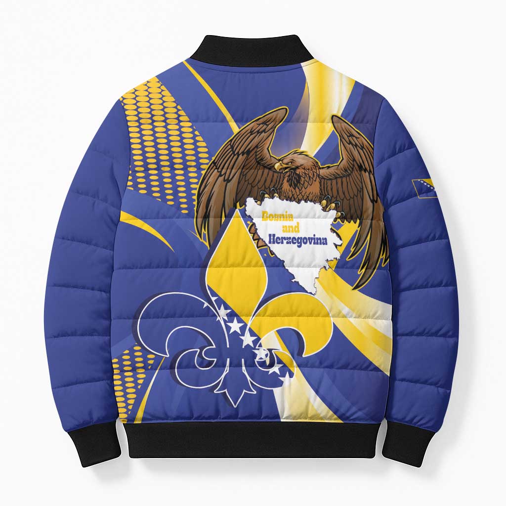 Bosnia and Herzegovina Independence Day Bomber Puffer Jacket Zlatni Ljiljan Map With Eagle Proud