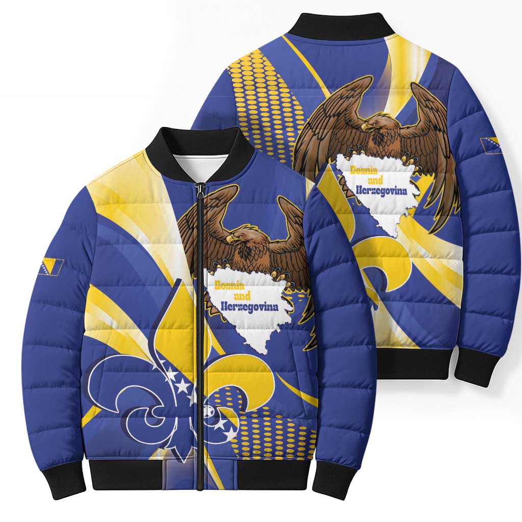 Bosnia and Herzegovina Independence Day Bomber Puffer Jacket Zlatni Ljiljan Map With Eagle Proud