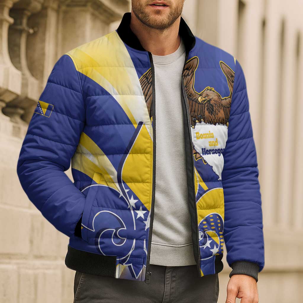 Bosnia and Herzegovina Independence Day Bomber Puffer Jacket Zlatni Ljiljan Map With Eagle Proud