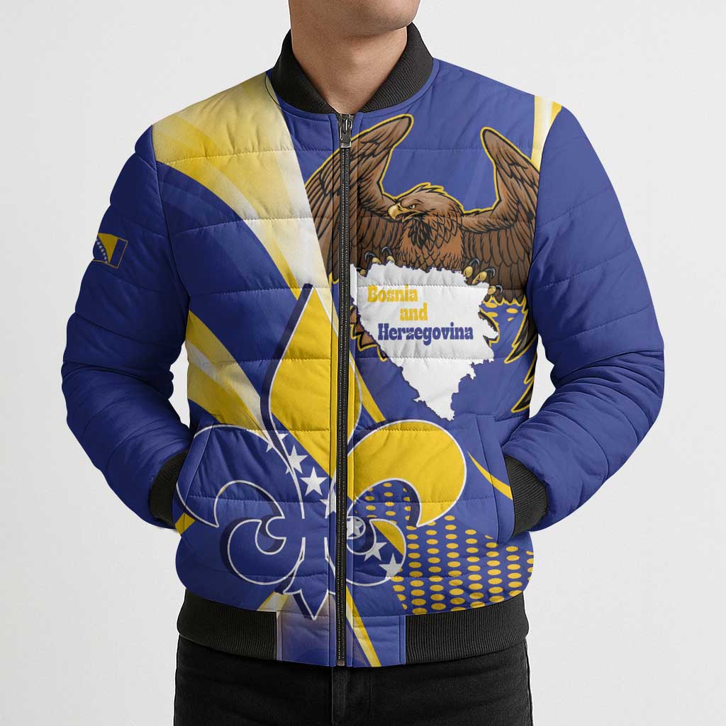 Bosnia and Herzegovina Independence Day Bomber Puffer Jacket Zlatni Ljiljan Map With Eagle Proud