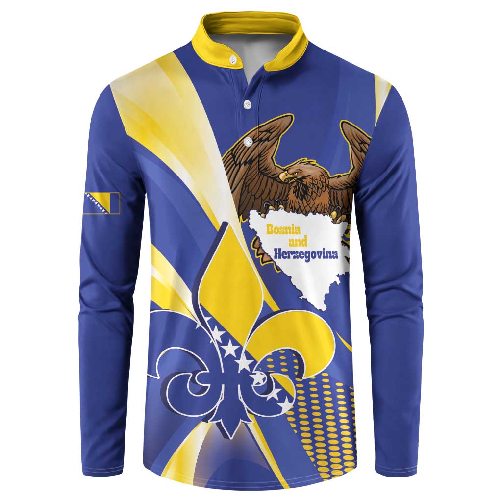Bosnia and Herzegovina Independence Day Button Sweatshirt Zlatni Ljiljan Map With Eagle Proud