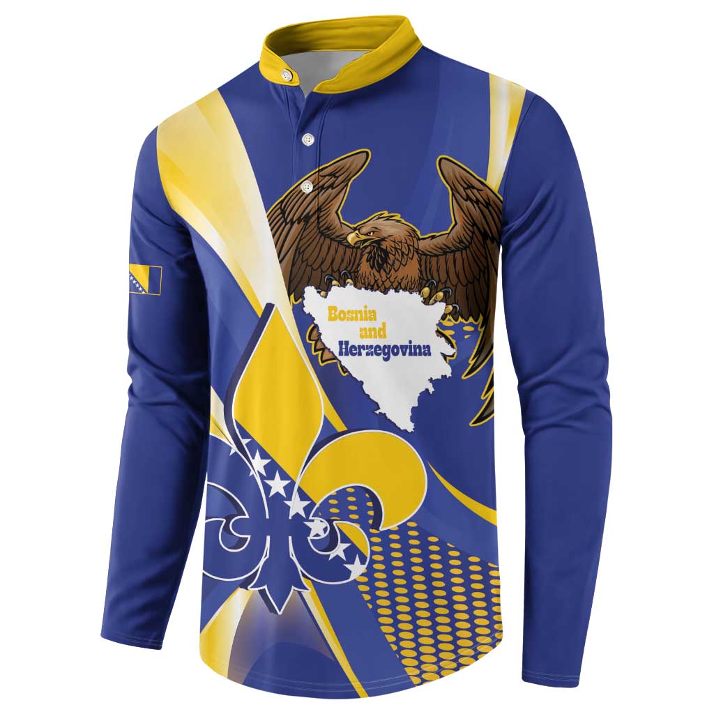 Bosnia and Herzegovina Independence Day Button Sweatshirt Zlatni Ljiljan Map With Eagle Proud