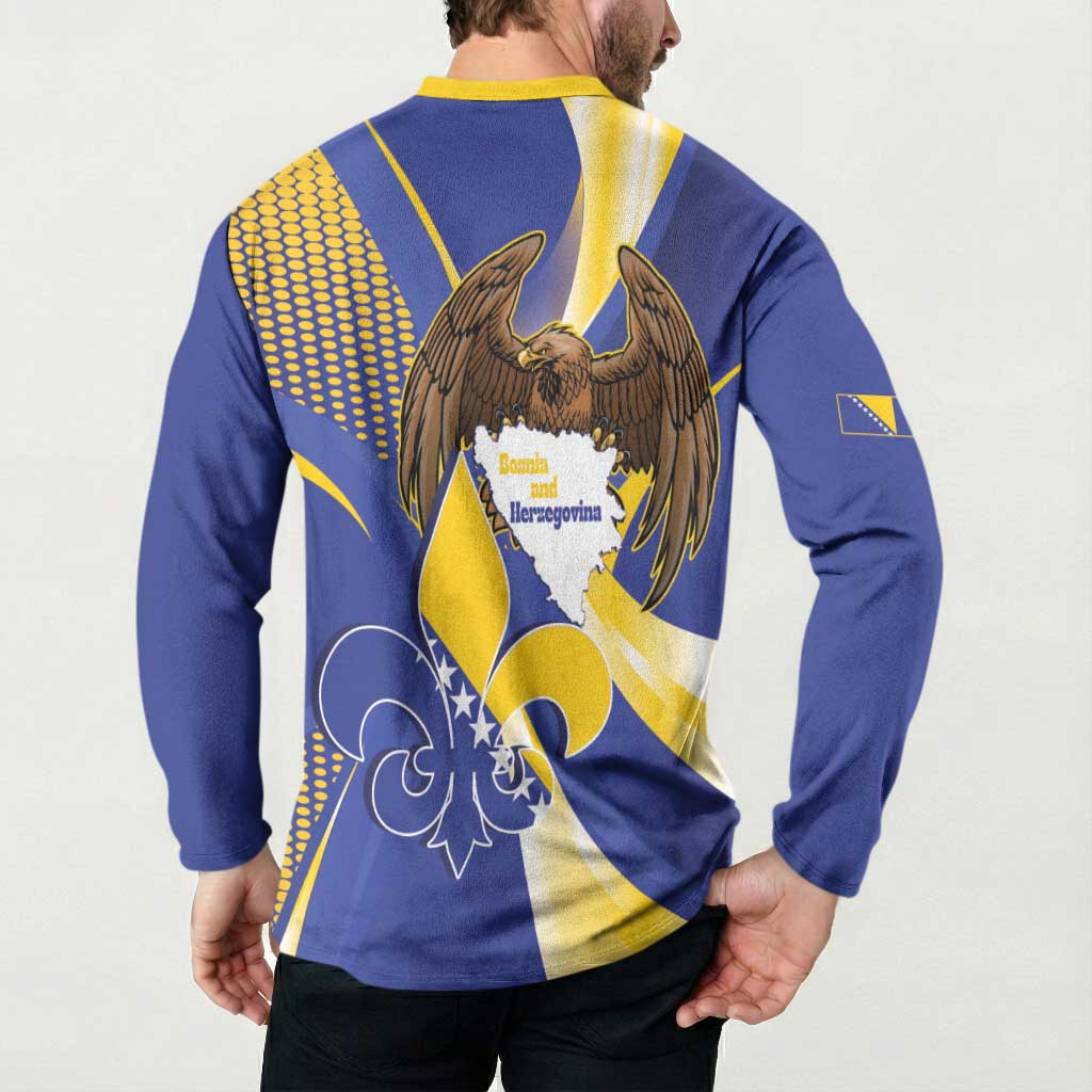 Bosnia and Herzegovina Independence Day Button Sweatshirt Zlatni Ljiljan Map With Eagle Proud
