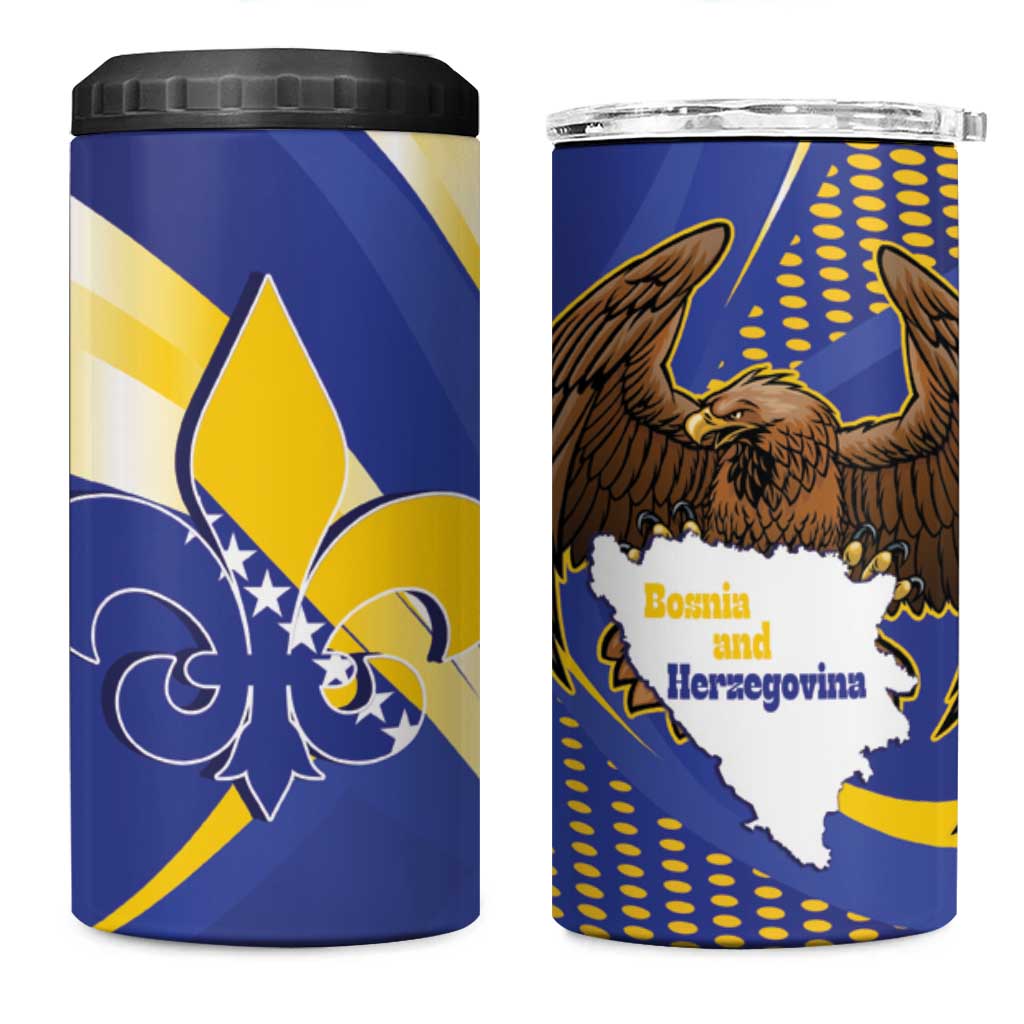 Bosnia and Herzegovina Independence Day 4 in 1 Can Cooler Tumbler Zlatni Ljiljan Map With Eagle Proud
