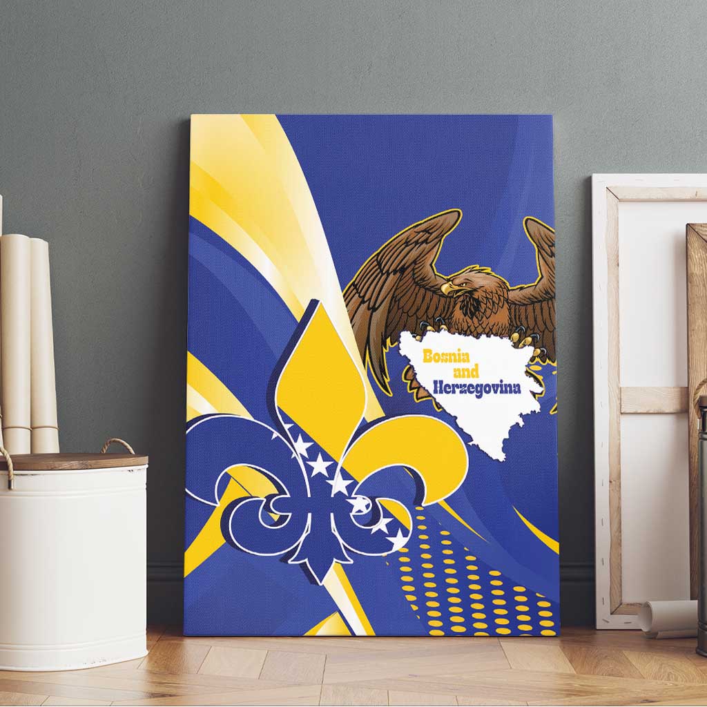 Bosnia and Herzegovina Independence Day Canvas Wall Art Zlatni Ljiljan Map With Eagle Proud