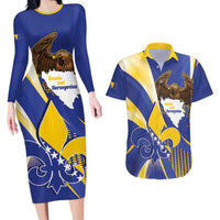 Bosnia and Herzegovina Independence Day Couples Matching Long Sleeve Bodycon Dress and Hawaiian Shirt Zlatni Ljiljan Map With Eagle Proud
