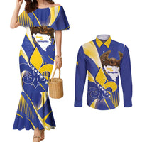 Bosnia and Herzegovina Independence Day Couples Matching Mermaid Dress and Long Sleeve Button Shirt Zlatni Ljiljan Map With Eagle Proud