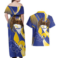 Bosnia and Herzegovina Independence Day Couples Matching Off Shoulder Maxi Dress and Hawaiian Shirt Zlatni Ljiljan Map With Eagle Proud