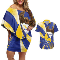 Bosnia and Herzegovina Independence Day Couples Matching Off Shoulder Short Dress and Hawaiian Shirt Zlatni Ljiljan Map With Eagle Proud