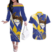 Bosnia and Herzegovina Independence Day Couples Matching Off The Shoulder Long Sleeve Dress and Hawaiian Shirt Zlatni Ljiljan Map With Eagle Proud