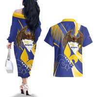 Bosnia and Herzegovina Independence Day Couples Matching Off The Shoulder Long Sleeve Dress and Hawaiian Shirt Zlatni Ljiljan Map With Eagle Proud