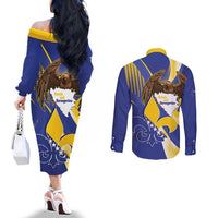 Bosnia and Herzegovina Independence Day Couples Matching Off The Shoulder Long Sleeve Dress and Long Sleeve Button Shirt Zlatni Ljiljan Map With Eagle Proud
