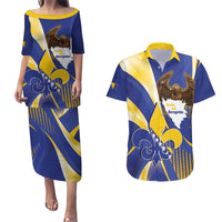 Bosnia and Herzegovina Independence Day Couples Matching Puletasi and Hawaiian Shirt Zlatni Ljiljan Map With Eagle Proud