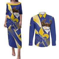 Bosnia and Herzegovina Independence Day Couples Matching Puletasi and Long Sleeve Button Shirt Zlatni Ljiljan Map With Eagle Proud