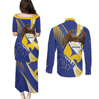 Bosnia and Herzegovina Independence Day Couples Matching Puletasi and Long Sleeve Button Shirt Zlatni Ljiljan Map With Eagle Proud