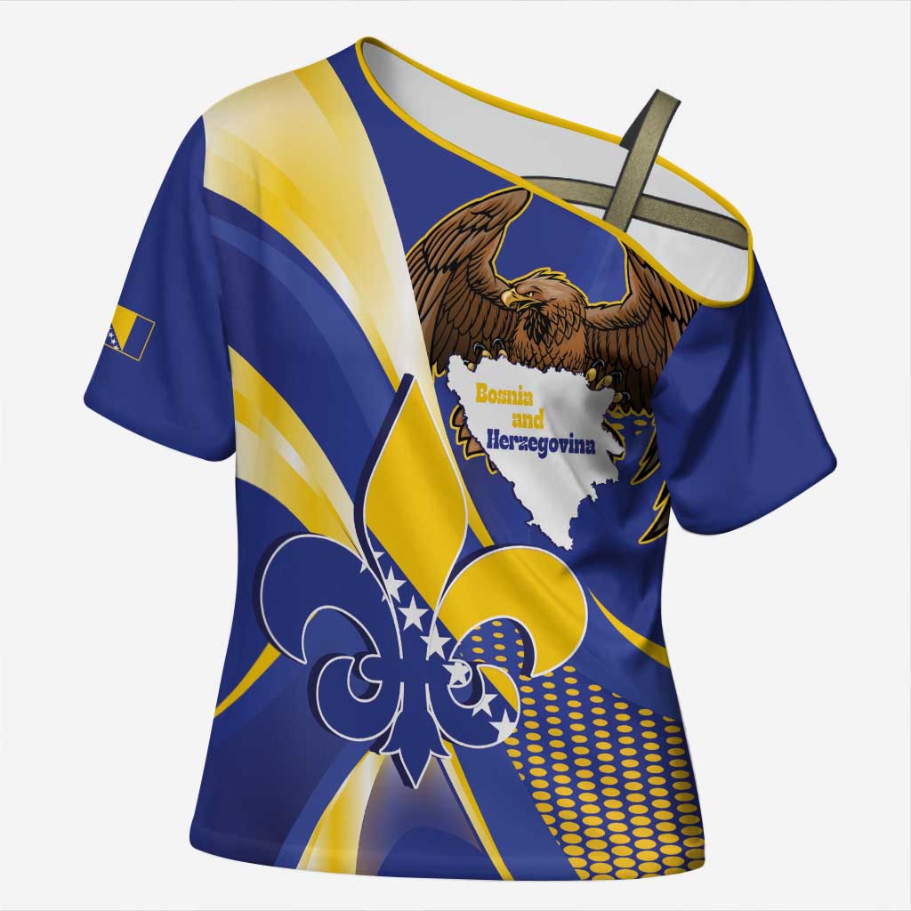 Bosnia and Herzegovina Independence Day Cross Shoulder Shirt Zlatni Ljiljan Map With Eagle Proud