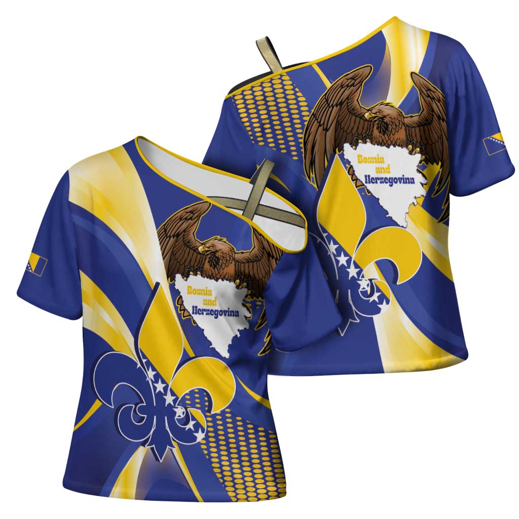 Bosnia and Herzegovina Independence Day Cross Shoulder Shirt Zlatni Ljiljan Map With Eagle Proud