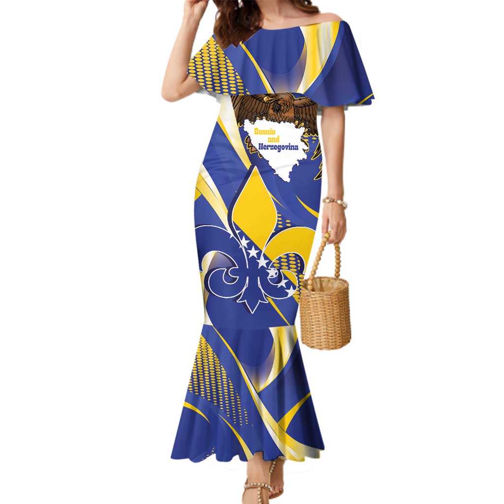 Bosnia and Herzegovina Independence Day Family Matching Mermaid Dress and Hawaiian Shirt Zlatni Ljiljan Map With Eagle Proud