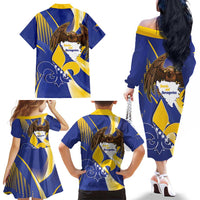 Bosnia and Herzegovina Independence Day Family Matching Off The Shoulder Long Sleeve Dress and Hawaiian Shirt Zlatni Ljiljan Map With Eagle Proud