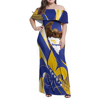 Bosnia and Herzegovina Independence Day Family Matching Off Shoulder Maxi Dress and Hawaiian Shirt Zlatni Ljiljan Map With Eagle Proud
