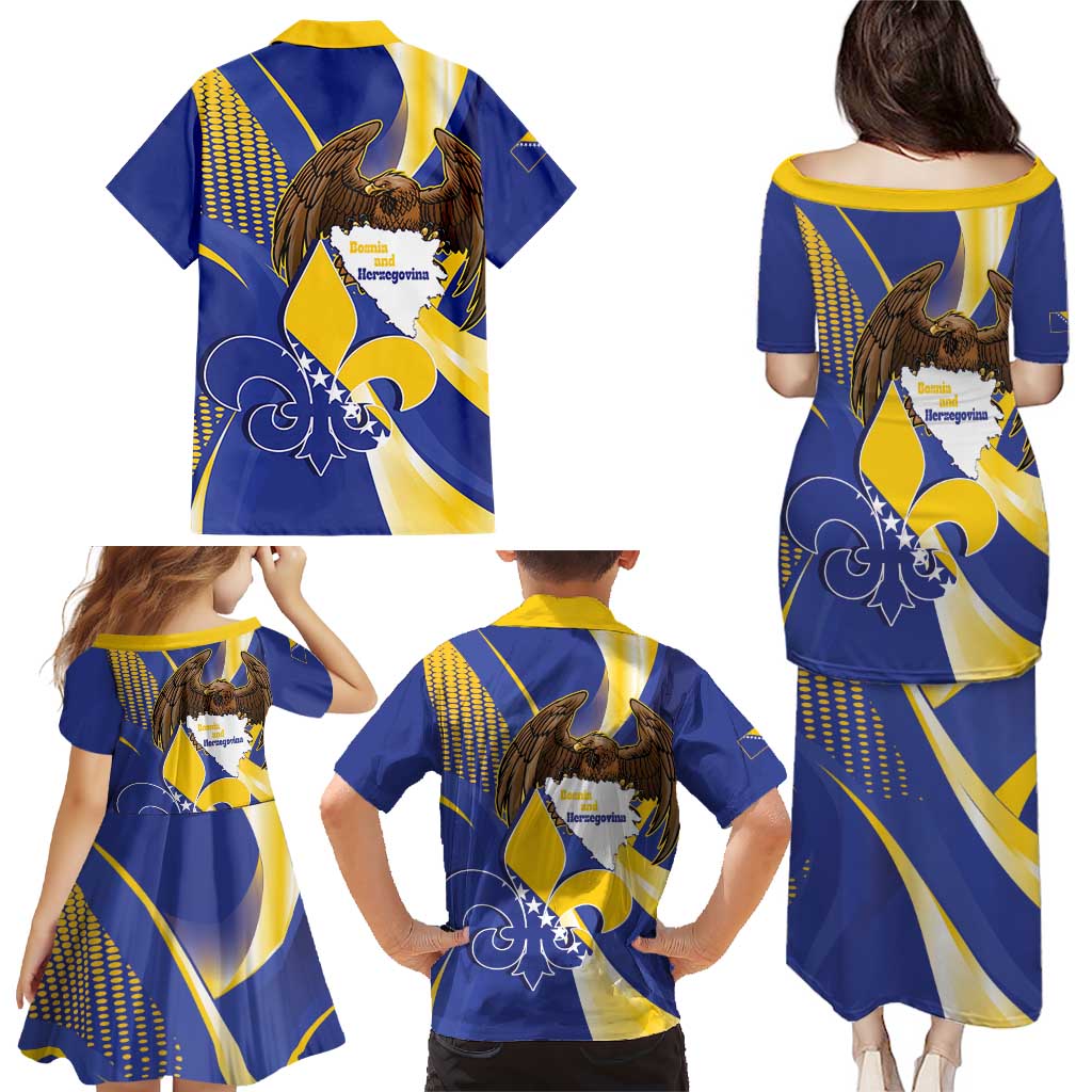 Bosnia and Herzegovina Independence Day Family Matching Puletasi and Hawaiian Shirt Zlatni Ljiljan Map With Eagle Proud