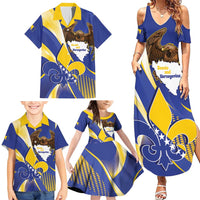 Bosnia and Herzegovina Independence Day Family Matching Summer Maxi Dress and Hawaiian Shirt Zlatni Ljiljan Map With Eagle Proud