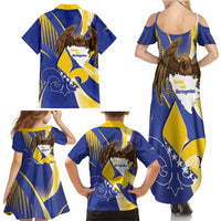 Bosnia and Herzegovina Independence Day Family Matching Summer Maxi Dress and Hawaiian Shirt Zlatni Ljiljan Map With Eagle Proud