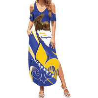 Bosnia and Herzegovina Independence Day Family Matching Summer Maxi Dress and Hawaiian Shirt Zlatni Ljiljan Map With Eagle Proud