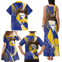 Bosnia and Herzegovina Independence Day Family Matching Tank Maxi Dress and Hawaiian Shirt Zlatni Ljiljan Map With Eagle Proud