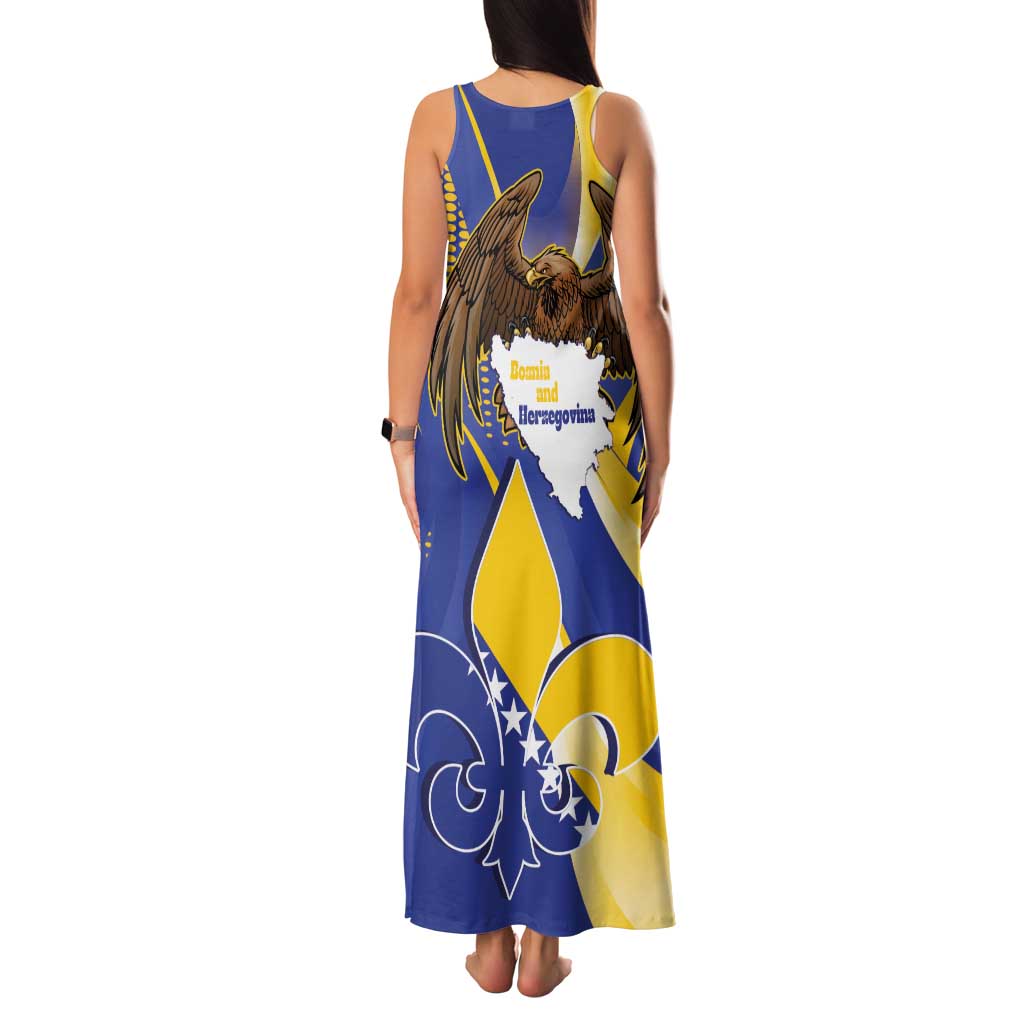Bosnia and Herzegovina Independence Day Family Matching Tank Maxi Dress and Hawaiian Shirt Zlatni Ljiljan Map With Eagle Proud