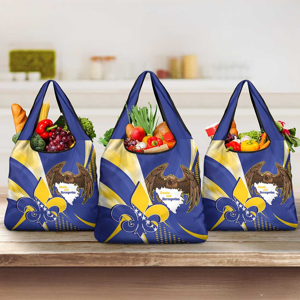 Bosnia and Herzegovina Independence Day Grocery Bag Zlatni Ljiljan Map With Eagle Proud