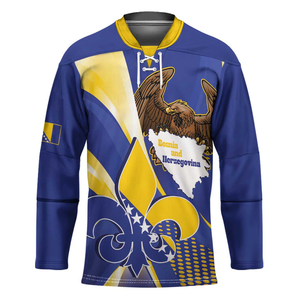 Bosnia and Herzegovina Independence Day Hockey Jersey Zlatni Ljiljan Map With Eagle Proud