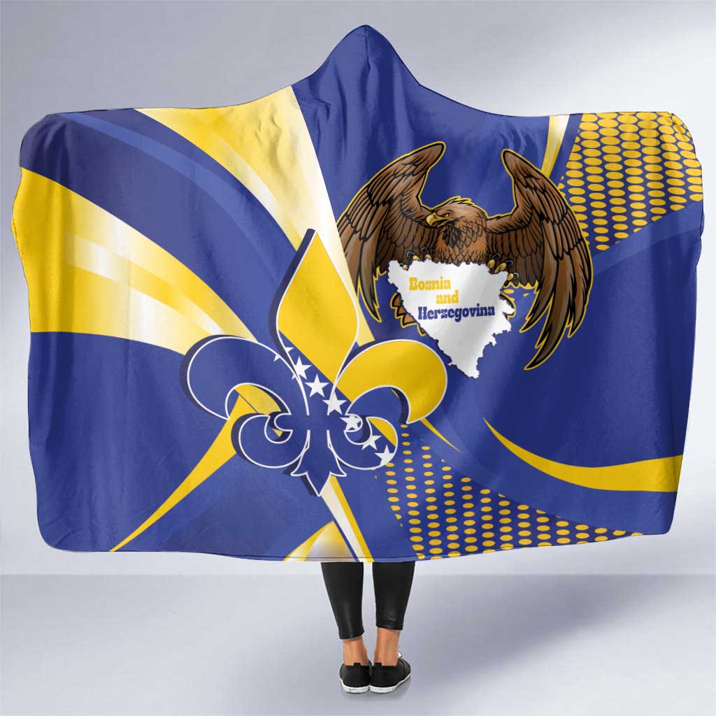 Bosnia and Herzegovina Independence Day Hooded Blanket Zlatni Ljiljan Map With Eagle Proud