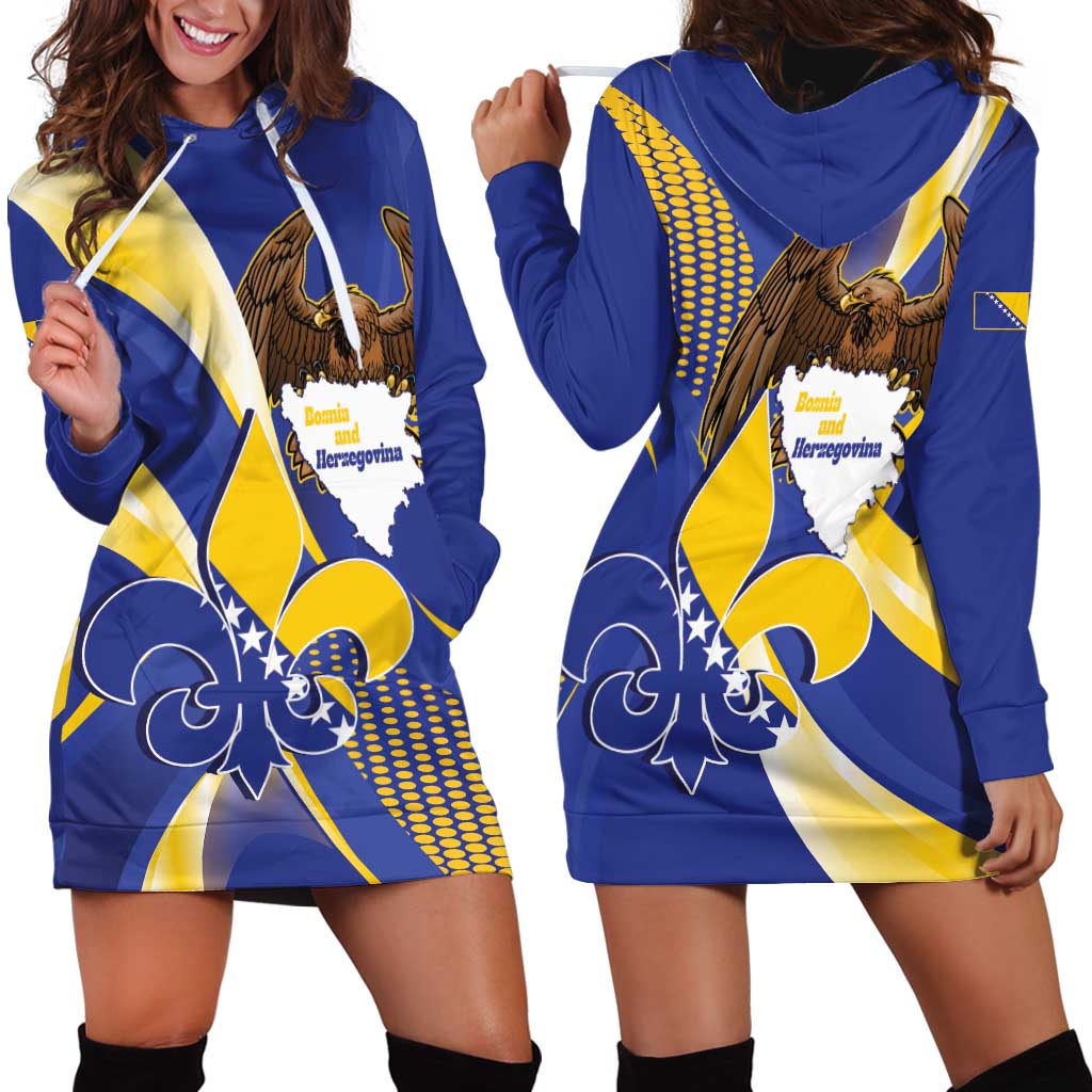 Bosnia and Herzegovina Independence Day Hoodie Dress Zlatni Ljiljan Map With Eagle Proud